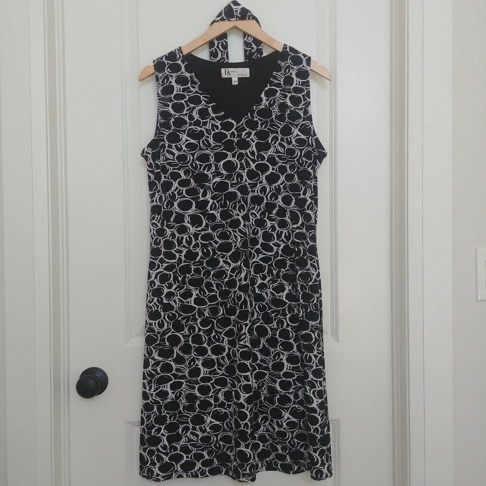90s vibe Della Spiga Italy Black White Stretch Dress Optional Belt Size Medium